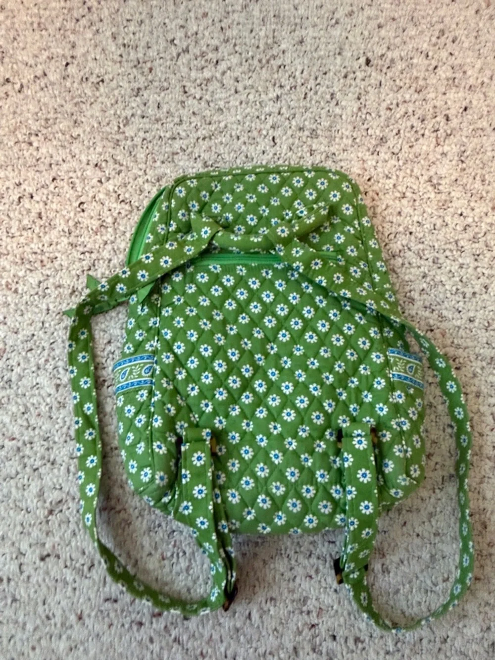 Vintage Vera Bradley Green Apple Daisy Quilted Backpack